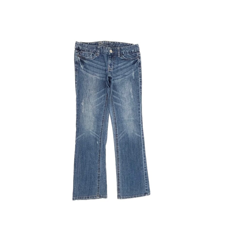 Mossimo Bootcut Distressed Women's‎ size 4P Medium Wash Blue Denim jeans